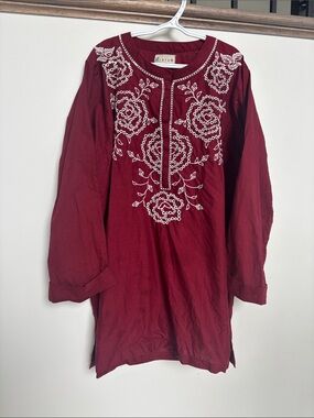 Kiara Maroon Embroidered Front Tunic, size M